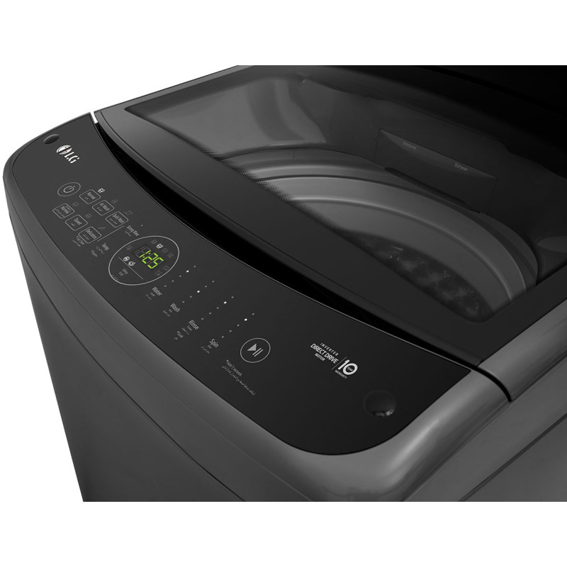 نمای بغل پنل کنترلی ماشین لباسشویی و پتوشور ال جی T18H3SDHT2 رنگ دودی محصول 2023