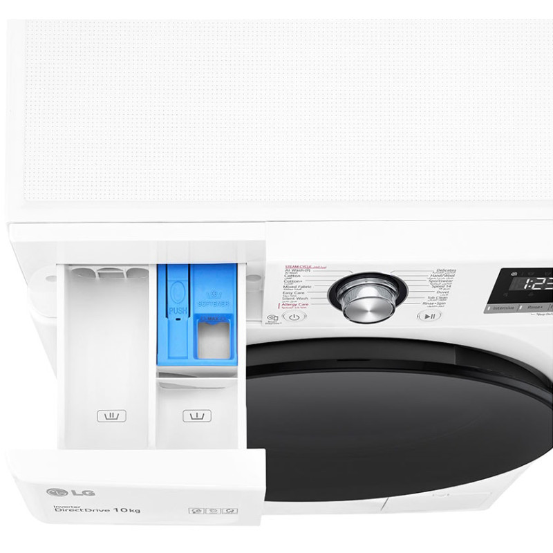 نمای داخل مخزن یا کشوی مواد شوینده ماشین لباسشویی ال جی F4Y3RYGYWV رنگ سفید محصول 2024