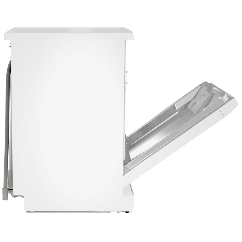 نمای بغل با درب باز ماشین ظرفشویی 3 طبقه بوش SMS4HMW65M رنگ سفید محصول 2023