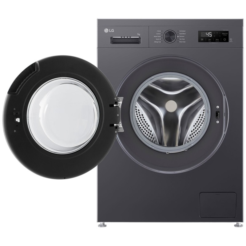 ماشین لباسشویی LG F2Y1QYP6J رنگ دودی محصول 2025 با درب باز