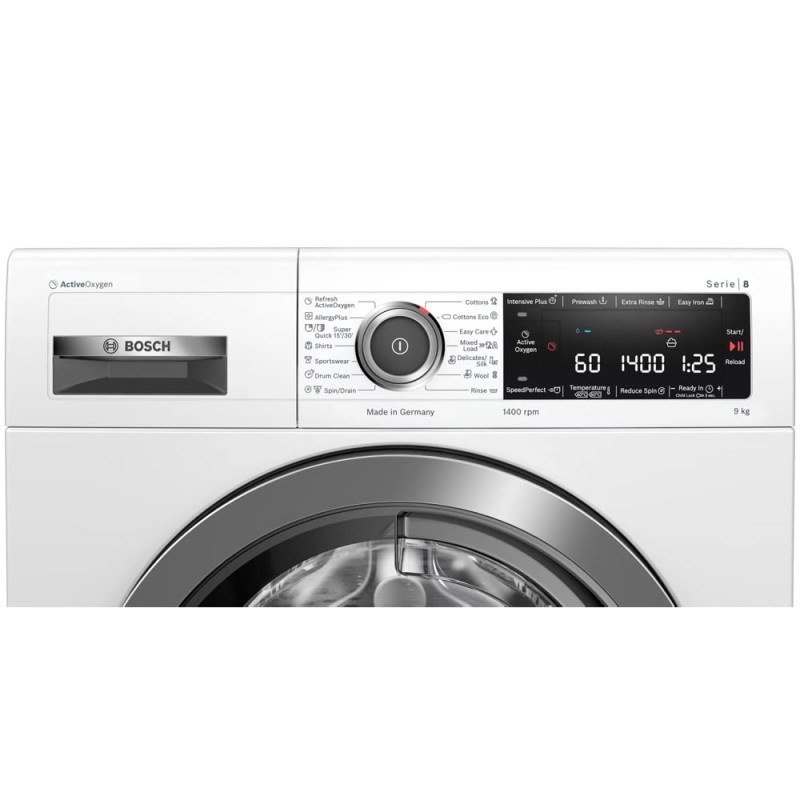 طراحی جلوی ماشین لباسشویی 1400 دور بوش wav28l90me رنگ سفید محصول 2022