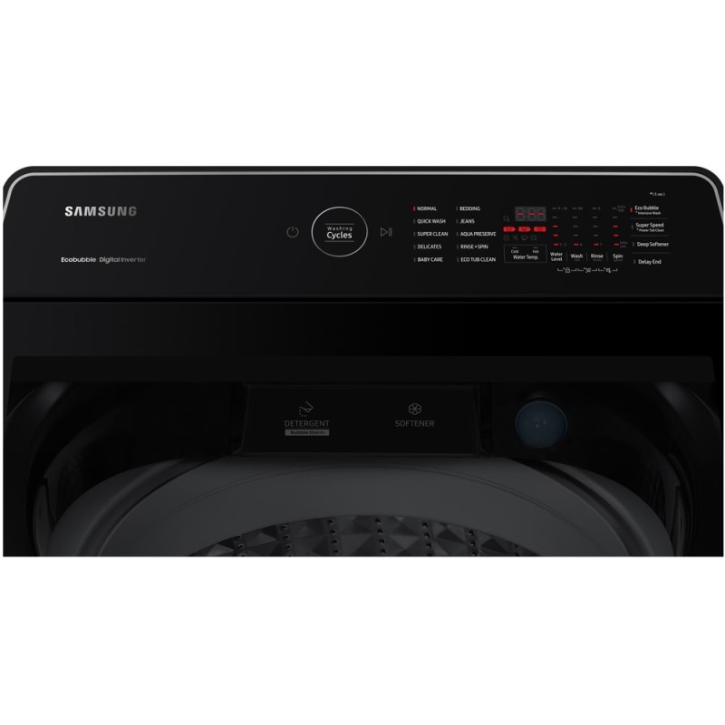 نمای پنل ماشین لباسشویی مشکی WA19CG6745 سامسونگ