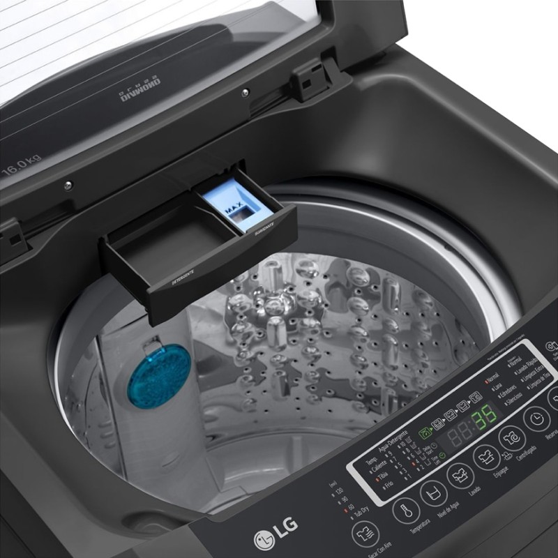 طراحی درب ماشین لباسشویی و پتو شور درب از بالای ال جی T1685NEHT2 رنگ دودی