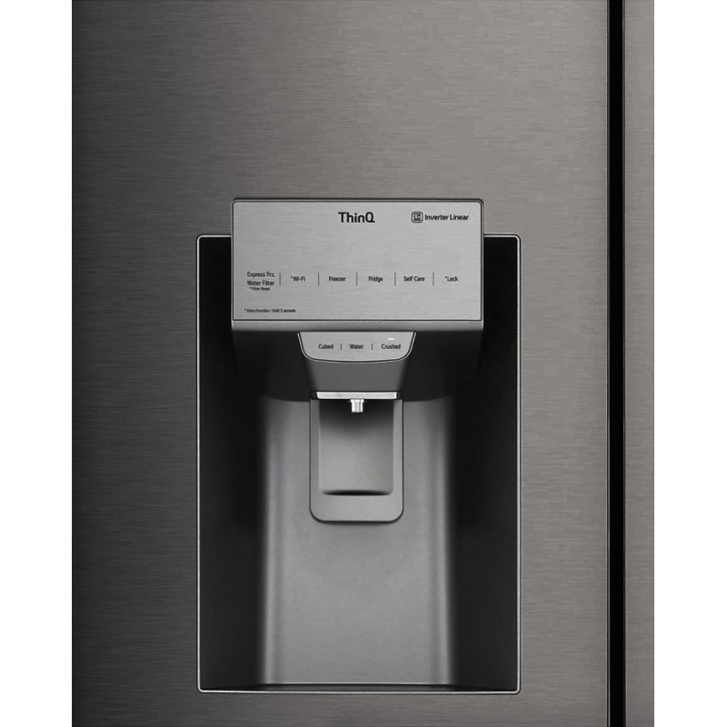 طراحی آب ریز و یخ ریز یخچال فریزر LG GR-J34FMUBL رنگ نقره ای