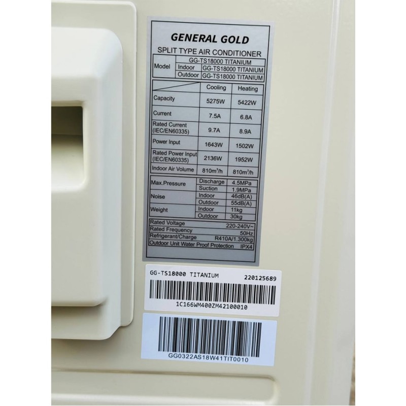قیمت و خرید کولر گازی جنرال گلد تیتانیوم GG-TS18000 اسپلیت 18000 تیتانیوم