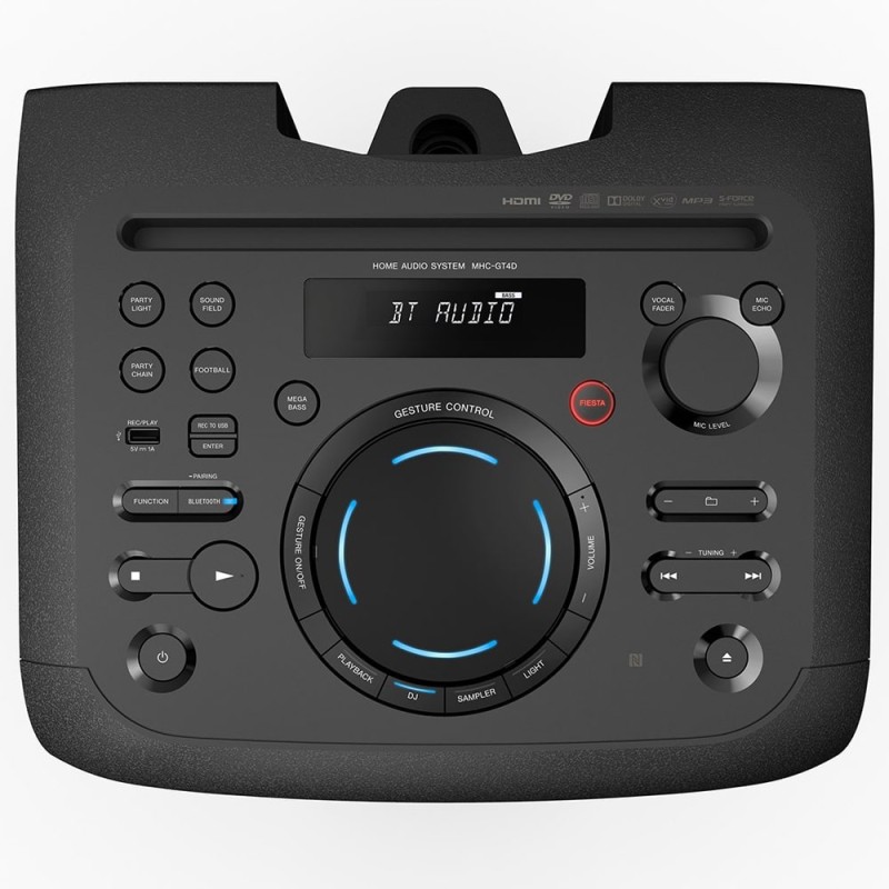 صفحه نمایش و دکمه های کنترلی سیستم صوتی سونی MHC-GT4D