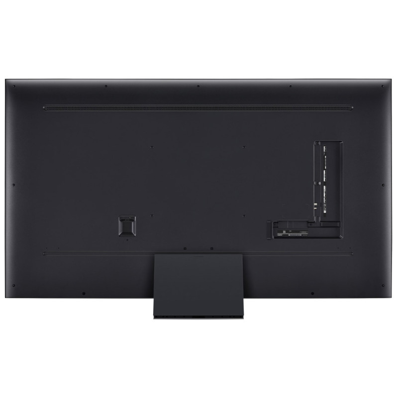 طراحی و نمای پشت تلویزیون 2024 ال جی 75QNED86 با پایه نصب شده در حالت ساندبار