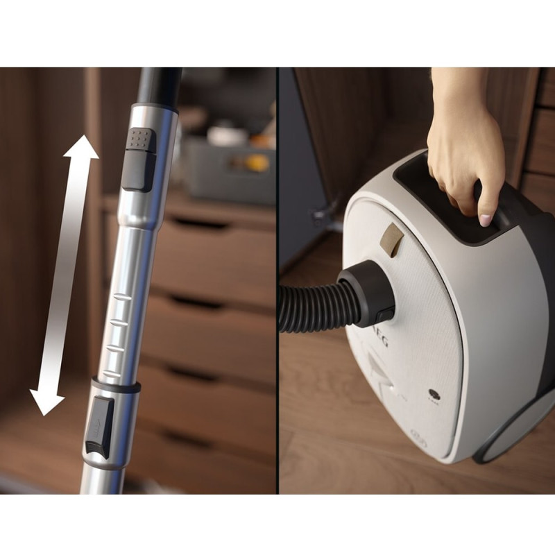 امکان تنظیم ارتفاع لوله تلسکوپی و حمل آسان جاروبرقی AEG AB61H6SW