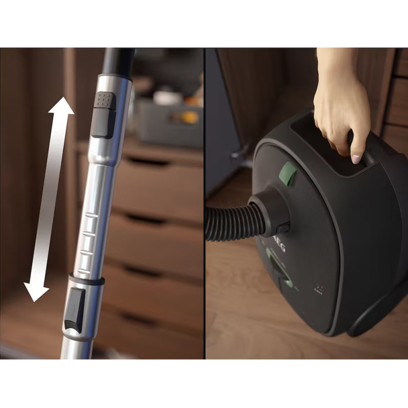 امکان تنظیم ارتفاع لوله تلسکوپی و حمل آسان جاروبرقی AEG AB61C1OKO