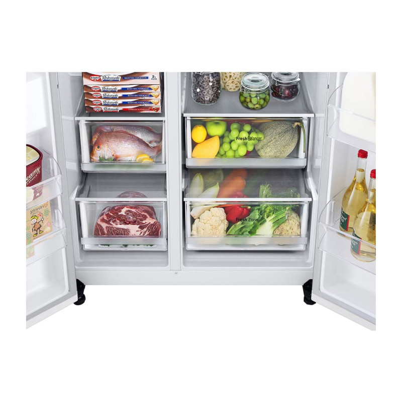 طراحی داخلی و کشو های یخچال فریزر ال جی J257