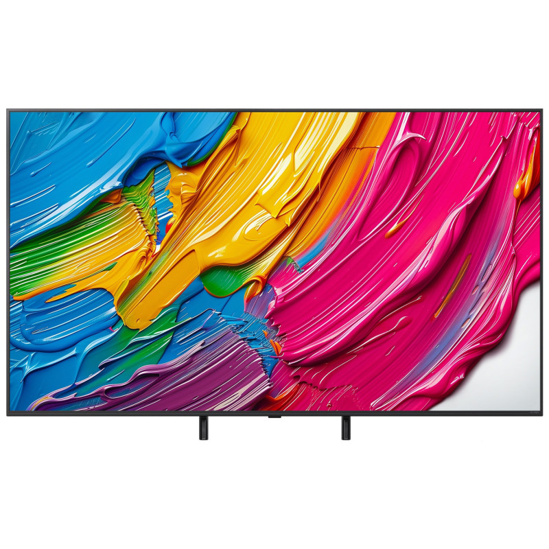 تلویزیون 65QNED80 محصول 2025 با پایه های نصب شده در حالت نزدیک به هم (Narrow Position)