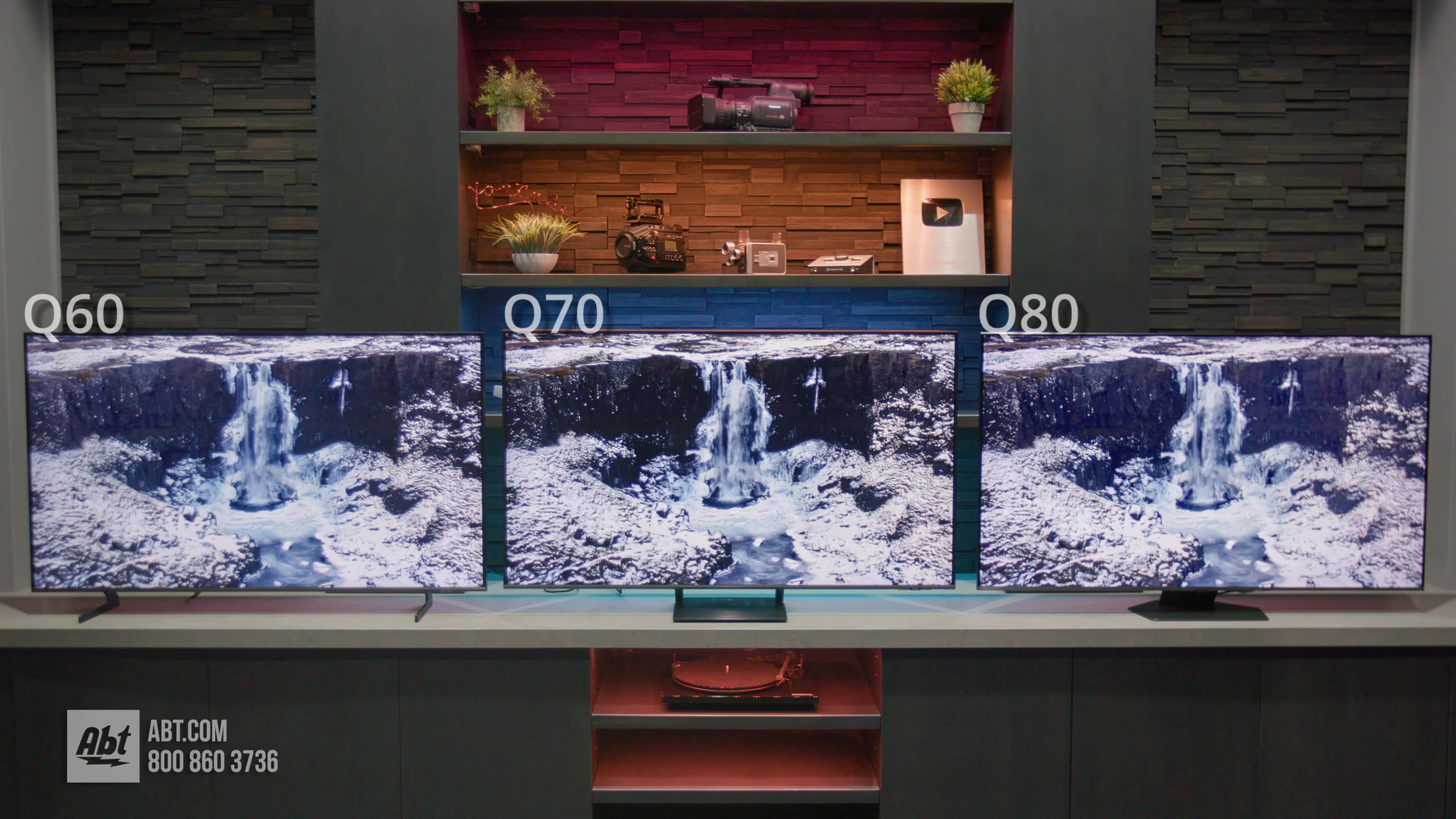 مقایسه صحنه آبشار مقایسه بین تلویزیون سامسونگ Q60D و Q70D و Q80D مقایسه صحنه آبشار مقایسه بین تلویزیون سامسونگ Q60D و Q70D و Q80D