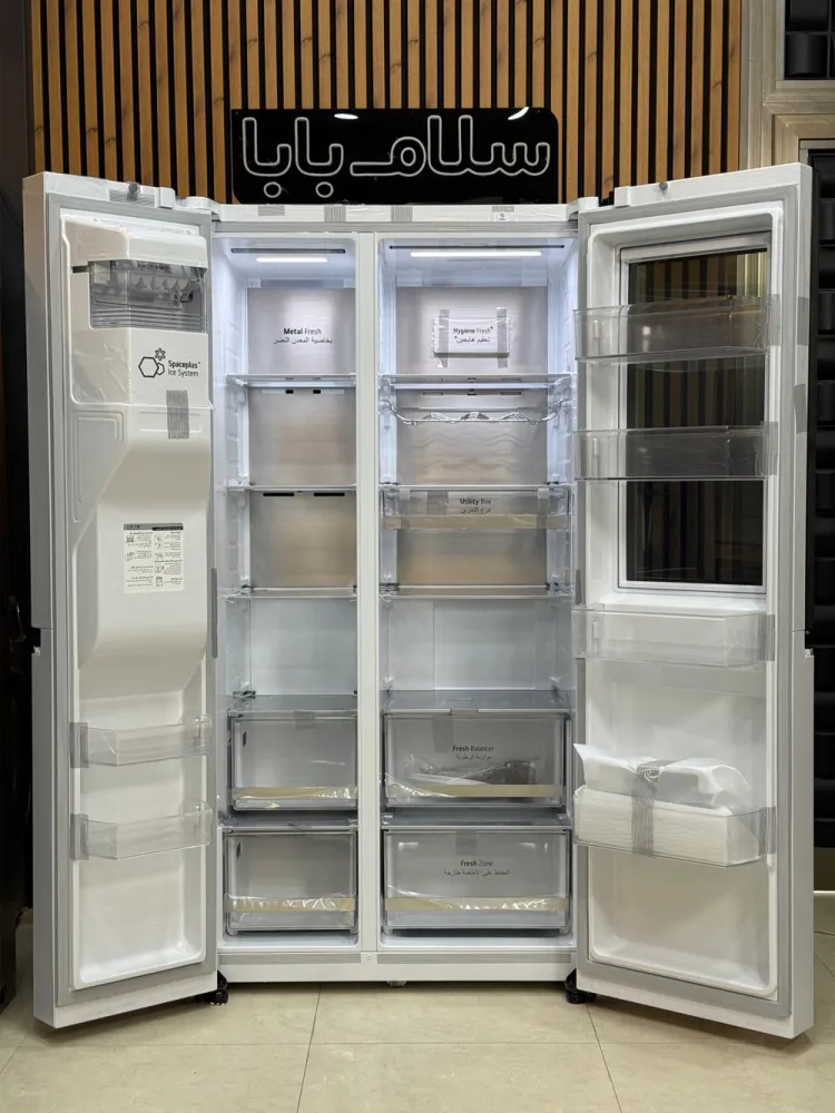 نمای داخلی کامل یخچال و فریزر ساید بای ساید ال جی GCX-287TVW محصول 2025