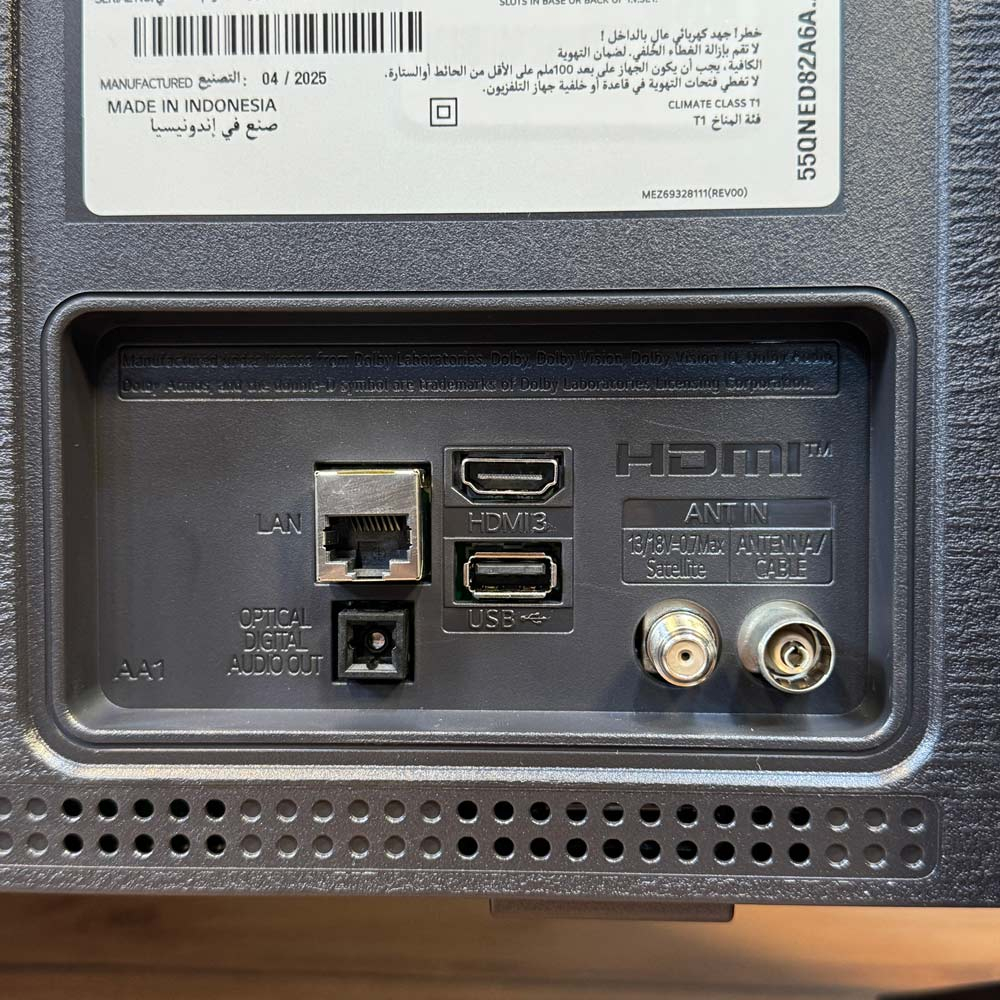 پورت‌های ورودی و خروجی تلویزیون 4K ال جی QNED82A 