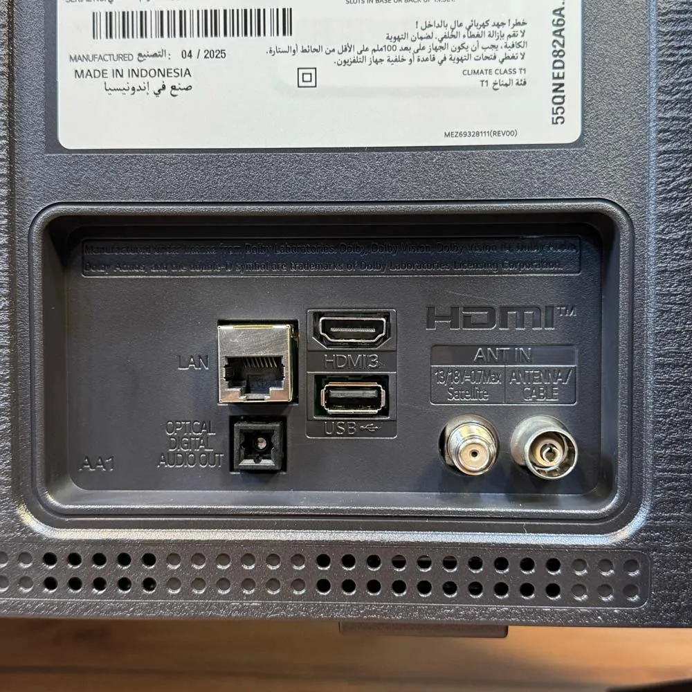 پورت‌های ورودی و خروجی تلویزیون 4K ال جی QNED82A 