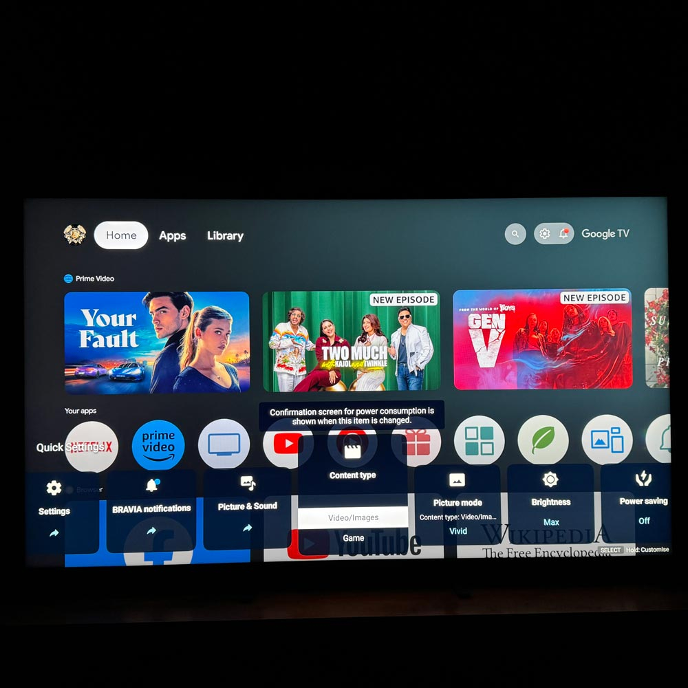 صفحه برنامه‌ها و رابط کاربری Google TV در تلویزیون سونی BRAVIA 5 (XR50)